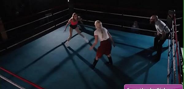 trendsNaughty lesbian girls Ariel X, Sinn Sage enjoy wrestling in the ring hardcore style